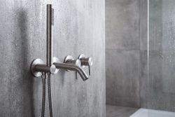 MINIMAL bateria wannowa podtynkowa, kompletna, 2 wyjścia, stal nierdzewna mat
