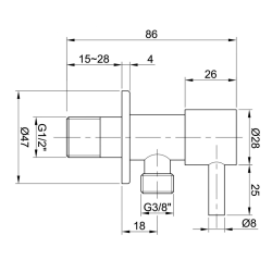 MINIMAL zawór kątowy z rozetą 1/2"x 3/8", stal nierdzewna mat