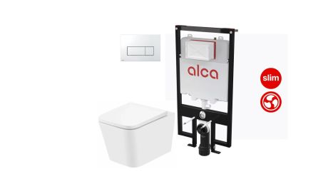 Przejdź do produktu Kompletny zestaw WC, stelaż podtynkowy Alca Slim 8 cm + Miska wisząca wc ze spłukiwaniem wirowym Vortex, przycisk spłukujący w komplecie AM1101+TR2216R+M571 