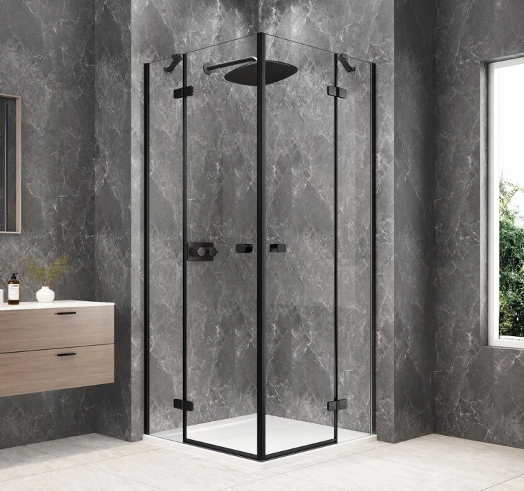 GLOBE BLACK kwadratowa kabina prysznicowa 800x800mm, wejście z rogu, szkło czyste