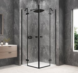 GLOBE BLACK kwadratowa kabina prysznicowa 900x900mm, wejście z rogu, szkło czyste