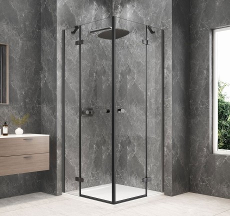 Przejdź do produktu GLOBE GUN METAL kwadratowa kabina prysznicowa 900x900mm, wejście z rogu, szkło czyste