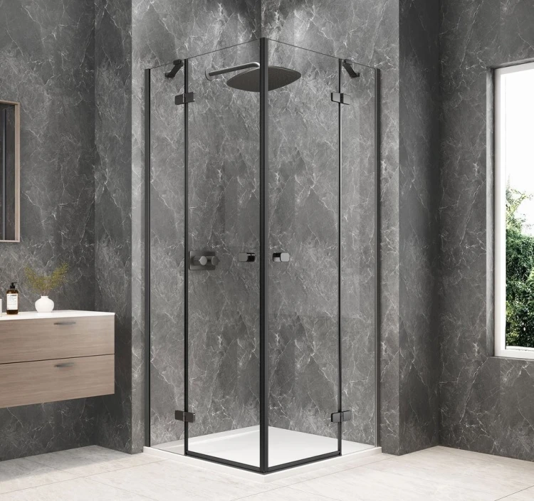 GLOBE GUN METAL kwadratowa kabina prysznicowa 900x900mm, wejście z rogu, szkło czyste