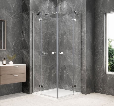 Przejdź do produktu GLOBE CHROME kwadratowa kabina prysznicowa 1000x1000mm, wejście z rogu, szkło czyste