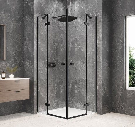 Przejdź do produktu GLOBE BLACK kwadratowa kabina prysznicowa 1000x1000mm, wejście z rogu, szkło czyste
