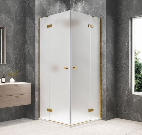 Przejdź do produktu GLOBE GOLD MATT kwadratowa kabina prysznicowa 900x900mm, wejście z rogu, szkło matowe