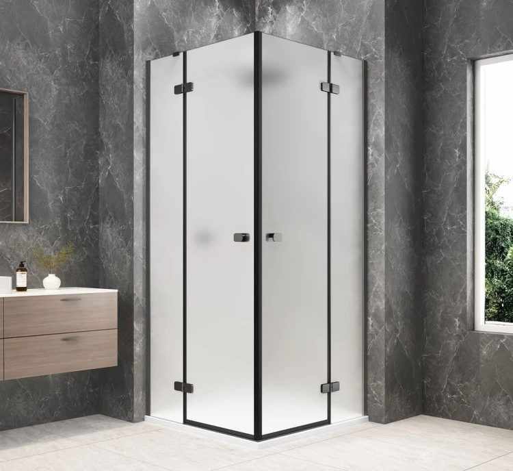 GLOBE GUN METAL kwadratowa kabina prysznicowa 900x900mm, wejście z rogu, szkło matowe