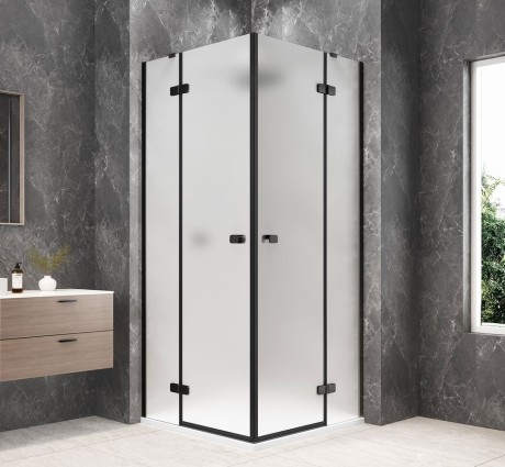 Przejdź do produktu GLOBE BLACK kwadratowa kabina prysznicowa 1000x1000mm, wejście z rogu, szkło matowe