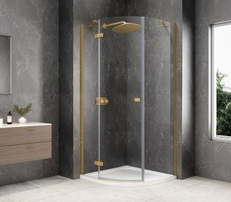 Przejdź do produktu GLOBE GOLD MATT kabina prysznicowa półokrągła 800x800mm, szkło czyste, lewe