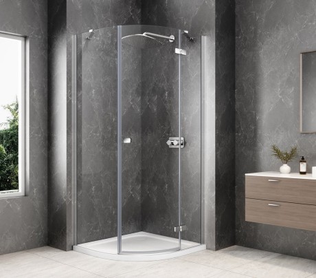 Przejdź do produktu GLOBE CHROME kabina prysznicowa półokrągła 900x900mm, szkło czyste, prawe
