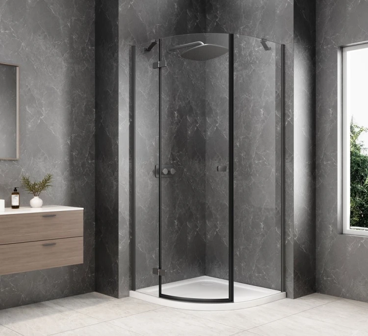 GLOBE GUN METAL kabina prysznicowa półokrągła 900x900mm, szkło czyste, lewe