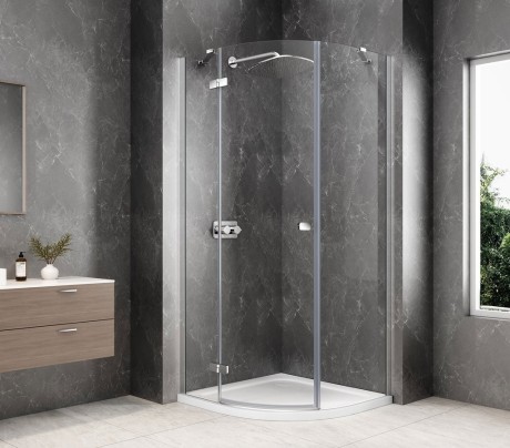Przejdź do produktu GLOBE CHROME kabina prysznicowa półokrągła 1000x1000mm, szkło czyste, lewe