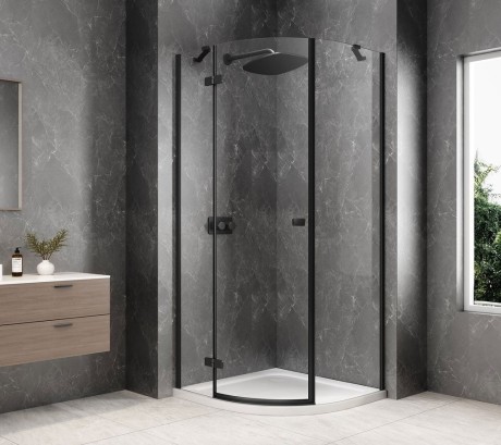 Przejdź do produktu GLOBE BLACK kabina prysznicowa półokrągła 1000x1000mm, szkło czyste, lewe