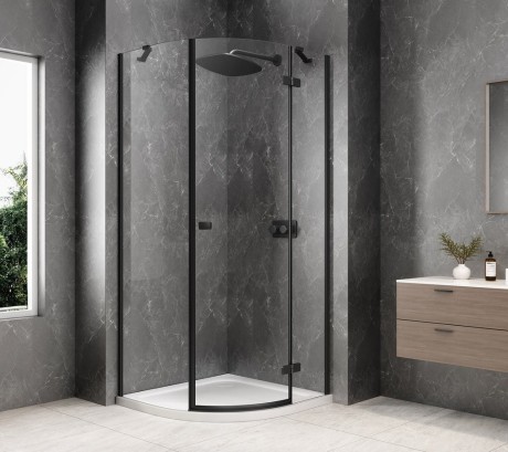Przejdź do produktu GLOBE BLACK kabina prysznicowa półokrągła 1000x1000mm, szkło czyste, prawe