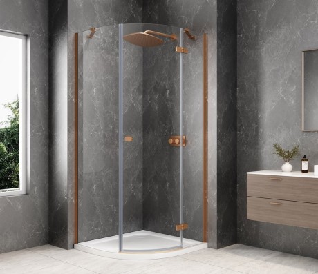Przejdź do produktu GLOBE COPPER MATT kabina prysznicowa półokrągła 1000x1000mm, szkło czyste, prawe