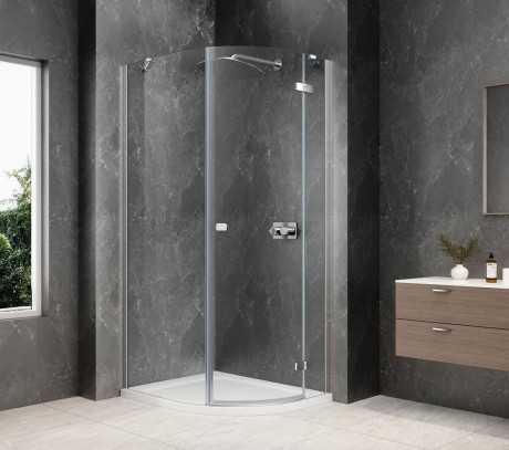 Przejdź do produktu GLOBE CHROME kabina prysznicowa półokrągła 800x900mm, szkło czyste, prawe
