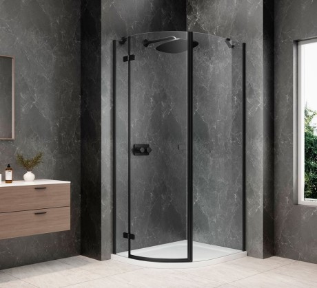 Przejdź do produktu GLOBE BLACK kabina prysznicowa półokrągła 800x1000mm, szkło czyste, lewe
