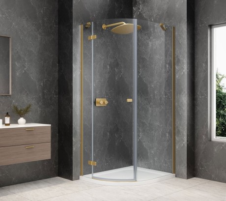 Przejdź do produktu GLOBE GOLD MATT kabina prysznicowa półokrągła 800x1000mm, szkło czyste, lewe