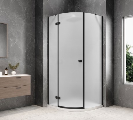 Przejdź do produktu GLOBE BLACK kabina prysznicowa półokrągła 800x800mm, szkło matowe, lewe