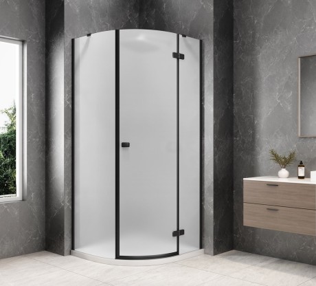 Przejdź do produktu GLOBE BLACK kabina prysznicowa półokrągła 800x800mm, szkło matowe, prawe