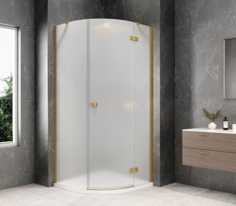 Przejdź do produktu GLOBE GOLD MATT kabina prysznicowa półokrągła 800x800mm, szkło matowe, prawe