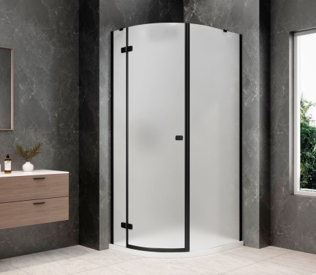 Przejdź do produktu GLOBE BLACK kabina prysznicowa półokrągła 800x900mm, szkło matowe, lewe