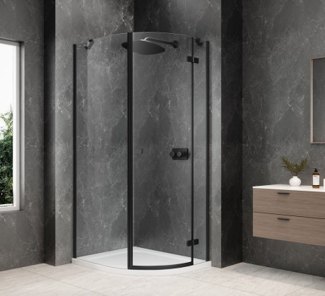 Przejdź do produktu GLOBE BLACK kabina prysznicowa półokrągła 900x1000mm, szkło czyste, prawe