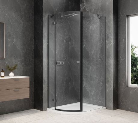 Przejdź do produktu GLOBE GUN METAL kabina prysznicowa półokrągła 900x1000mm, szkło czyste, lewe