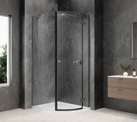Przejdź do produktu GLOBE GUN METAL kabina prysznicowa półokrągła 900x1000mm, szkło czyste, prawe