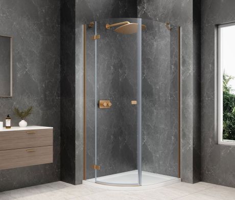Przejdź do produktu GLOBE COPPER MATT kabina prysznicowa półokrągła 900x1000mm, szkło czyste, lewe