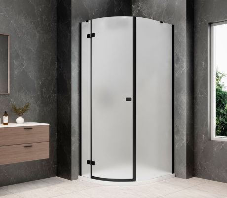 Przejdź do produktu GLOBE BLACK kabina prysznicowa półokrągła 900x1000mm, szkło matowe, lewe