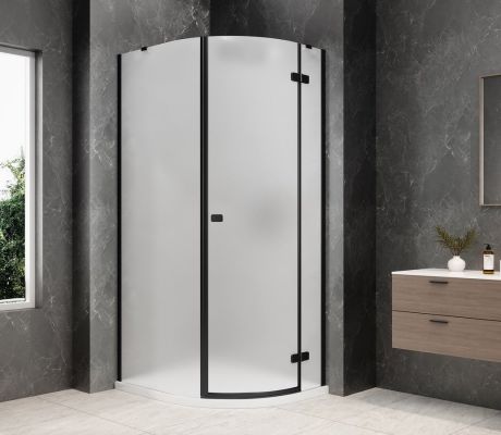 Przejdź do produktu GLOBE BLACK kabina prysznicowa półokrągła 900x1000mm, szkło matowe, prawe