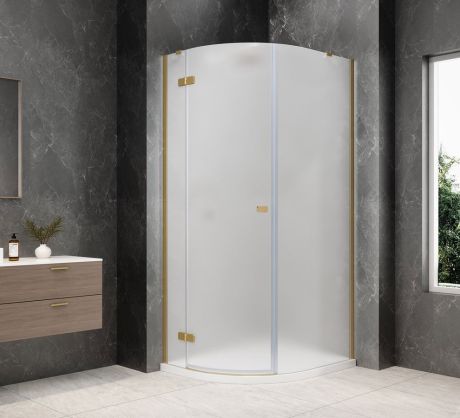 Przejdź do produktu GLOBE GOLD MATT kabina prysznicowa półokrągła 900x1000mm, szkło matowe, lewe