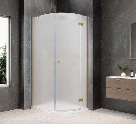 Przejdź do produktu GLOBE GOLD MATT kabina prysznicowa półokrągła 900x1000mm, szkło matowe, prawe