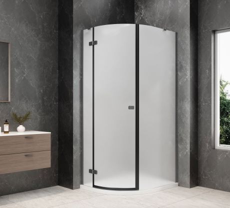Przejdź do produktu GLOBE GUN METAL kabina prysznicowa półokrągła 900x1000mm, szkło matowe, lewe