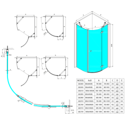 GLOBE COPPER MATT kabina prysznicowa półokrągła 900x1000mm, szkło matowe, prawe