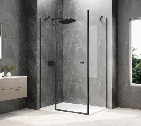 Przejdź do produktu GLOBE BLACK prostokątna kabina prysznicowa 900x800mm, szkło czyste, lewe