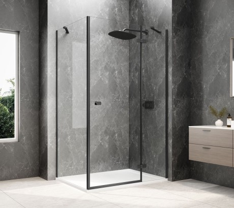 Przejdź do produktu GLOBE BLACK prostokątna kabina prysznicowa 900x800mm, szkło czyste, prawe