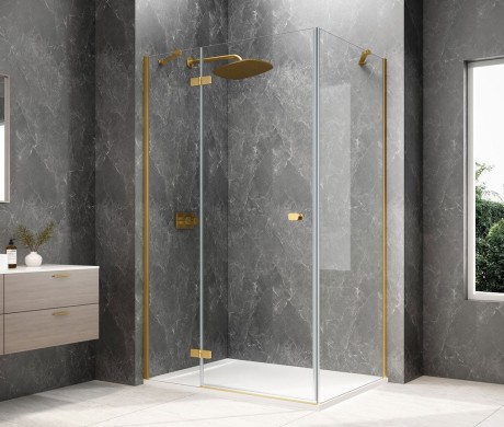 Przejdź do produktu GLOBE GOLD MATT prostokątna kabina prysznicowa 1000x800mm, szkło czyste, lewe