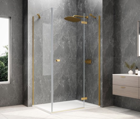 Przejdź do produktu GLOBE GOLD MATT prostokątna kabina prysznicowa 1000x800mm, szkło czyste, prawe