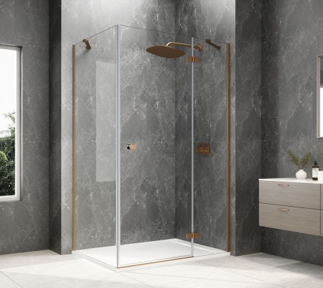 Przejdź do produktu GLOBE COPPER MATT prostokątna kabina prysznicowa 1000x800mm, szkło czyste, prawe