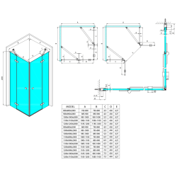 GLOBE GUN METAL prostokątna kabina prysznicowa 1200x1100mm, wejście z rogu, szkło matowe