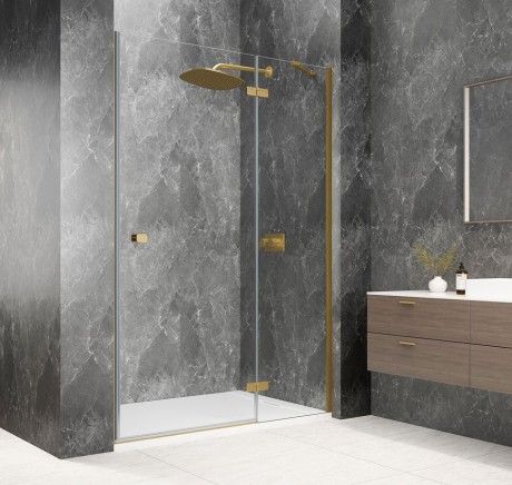 Przejdź do produktu GLOBE GOLD MATT drzwi prysznicowe do wnęki 800mm, szkło czyste, prawe
