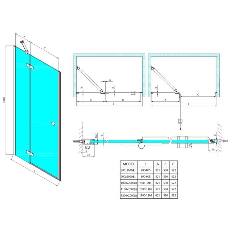 GLOBE BLACK drzwi prysznicowe do wnęki 900mm, szkło czyste, lewe