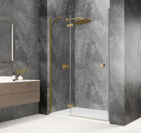 Przejdź do produktu GLOBE GOLD MATT drzwi prysznicowe do wnęki 1100mm, szkło czyste, lewe
