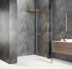 GLOBE GOLD MATT drzwi prysznicowe do wnęki 1100mm, szkło czyste, prawe