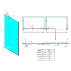 GLOBE COPPER MATT drzwi prysznicowe do wnęki 900mm, szkło matowe, lewe