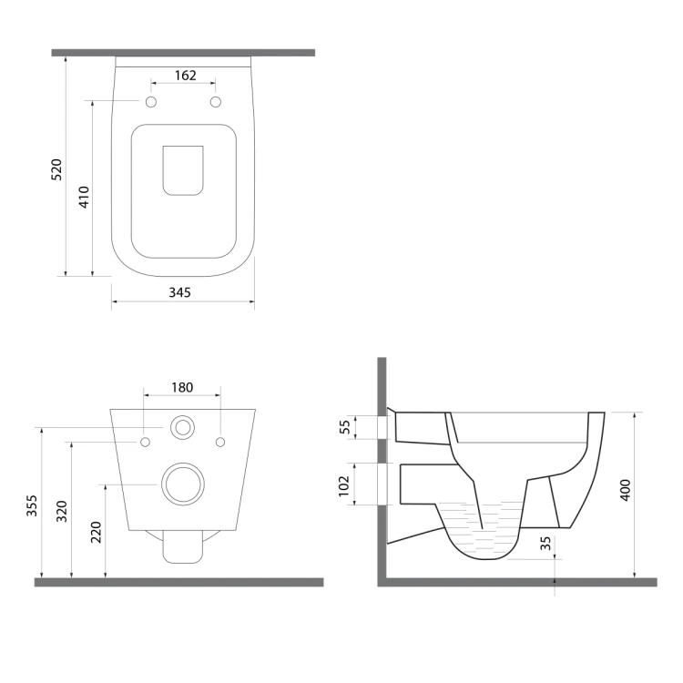 VEA WC wiszące, Rimless, 34,5x52cm, biały
