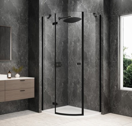 Przejdź do produktu GLOBE BLACK kabina prysznicowa półokrągła 900x800mm, szkło czyste, lewe