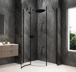 GLOBE BLACK kabina prysznicowa półokrągła 900x800mm, szkło czyste, lewe